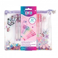 Butterfly Glitter Pouch and 12K Pen